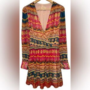 Sezane Barbara Long Sleeve Wrap Style Mini Dress Sunshine Print Size 40 US 8